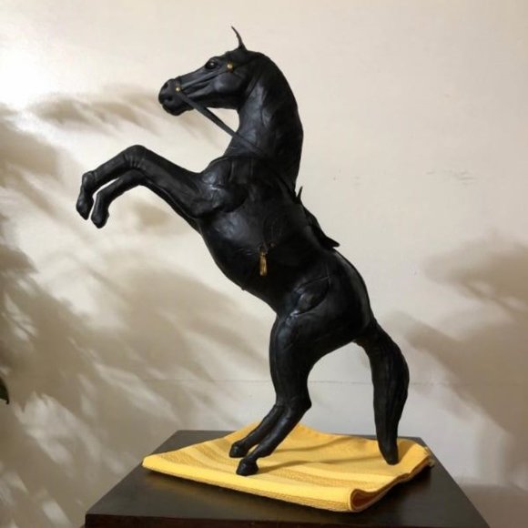 Antique Pounded Leather Horse ~ Black Stallion - Picture 1 of 8